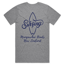 Load image into Gallery viewer, Ride the Wave Men&#39;s Surfing Organic Tee in Grey - Ocean Gypsy NZ