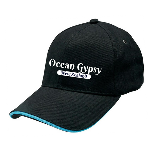 Ocean Gypsy Black Cap with New Zealand Text