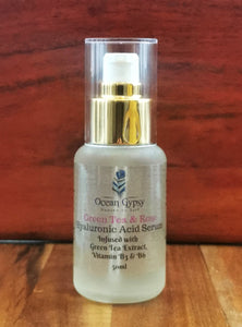 Green Tea & Rose Hyaluronic Acid Serum, Infused with Green Tea Extract.