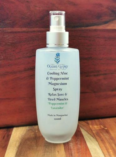 Ocean Gypsy Aloe & Peppermint Magnesium Spray, to relax tired & sore muscles.