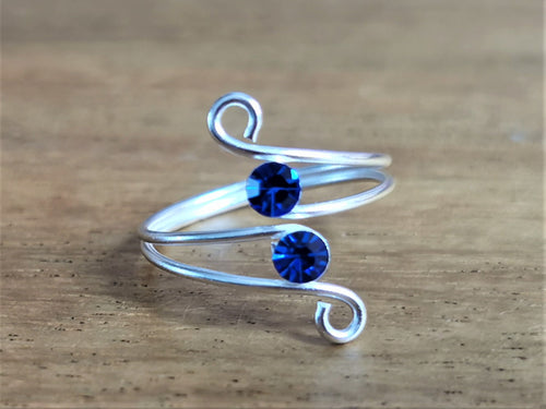Swirl Toe Ring Decorated with Sapphire Crystal Glass - Ocean Gypsy NZ