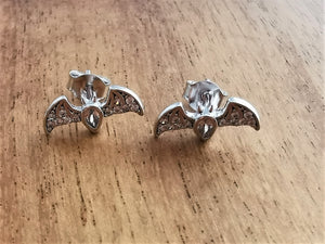 Bat Sterling Silver Earrings with CZ Diamonds