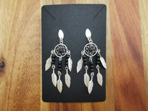 Gypsy Feather Earrings with Black Obsidian
