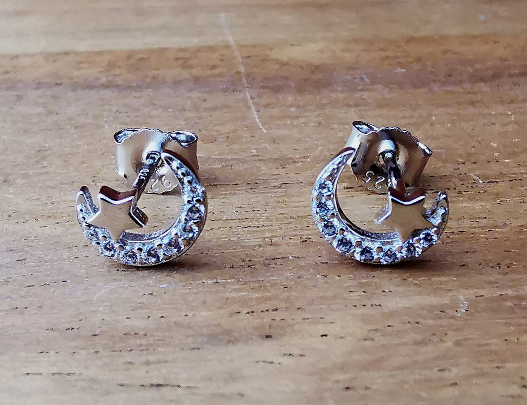 Sparkling Moon & Star Stud Earrings - Ocean Gypsy NZ