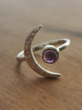Load image into Gallery viewer, Crescent Moon Amethyst Sterling Silver Ring