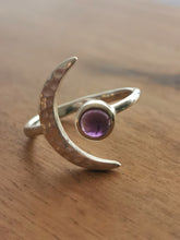 Load image into Gallery viewer, Crescent Moon Amethyst Sterling Silver Ring