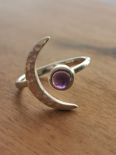 Crescent Moon Amethyst Sterling Silver Ring
