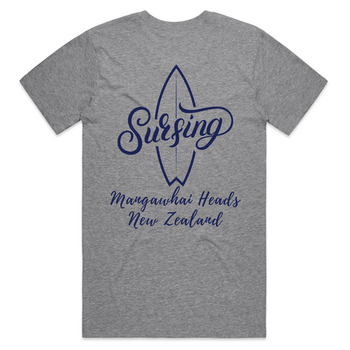 Ride the Wave Men's Surfing Organic Tee in Grey - Ocean Gypsy NZ