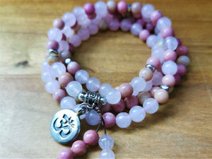 Rhodochrosite & Rose Quartz Mala Beads - Ocean Gypsy NZ