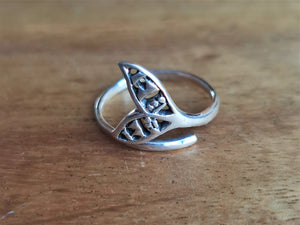 Whale Tail Adjustable Oxidized Sterling Silver Ring - Ocean Gypsy NZ