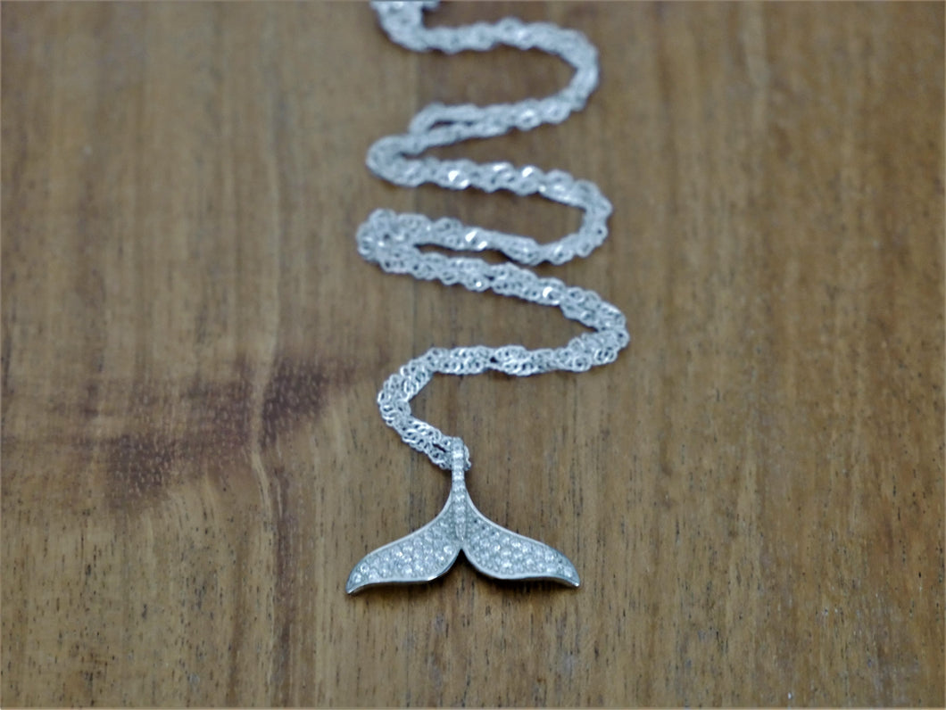 Whale Tail with CZ Diamond Pendant & Italian Chain - Ocean Gypsy NZ