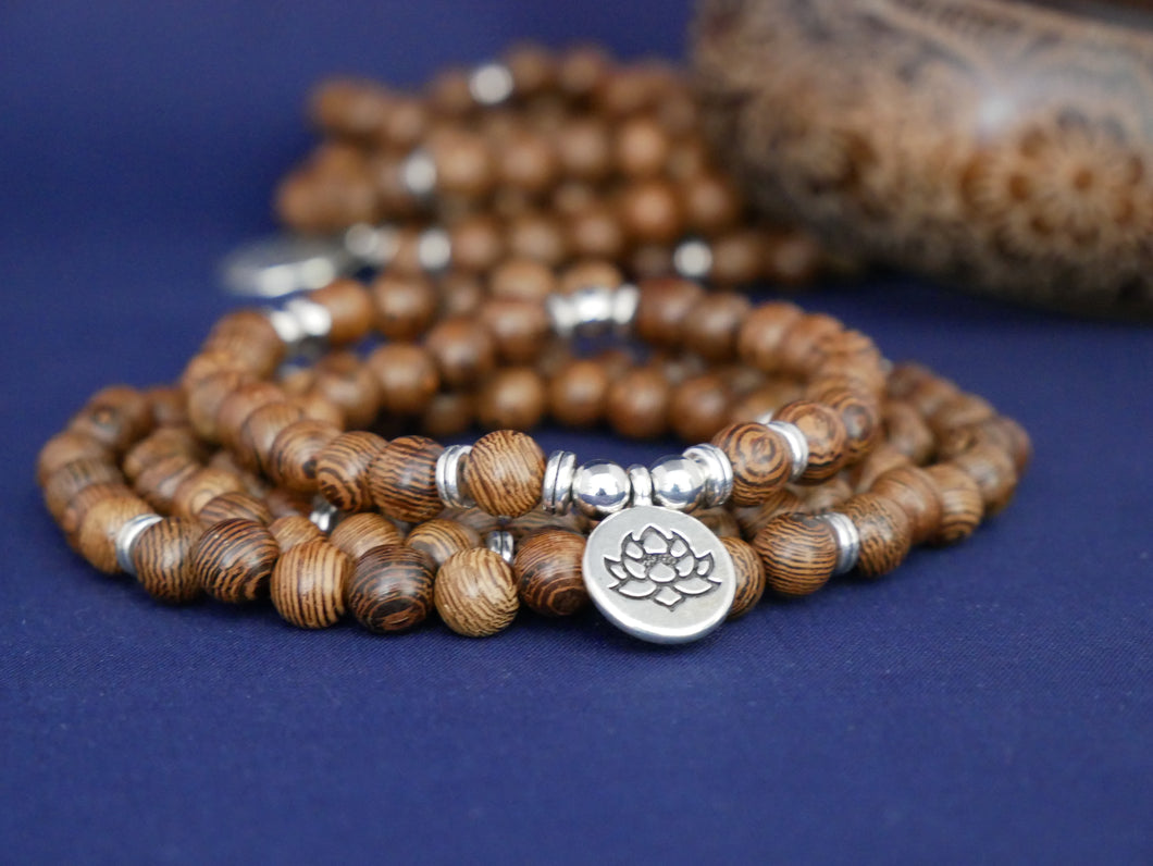 Wooden Mala Beads with Lotus Flower