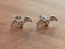 Load image into Gallery viewer, Bat Sterling Silver Earrings with CZ Diamonds