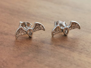 Bat Sterling Silver Earrings with CZ Diamonds