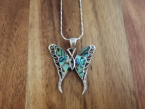 Exquisite Butterfly Necklace with Paua Shell Inlay