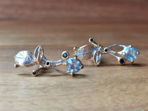 Blue Topaz Leaf Hand Made Earrings - Ocean Gypsy NZ