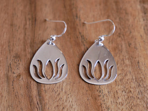 Large Solid Lotus Sterling Silver Earrings - Ocean Gypsy NZ